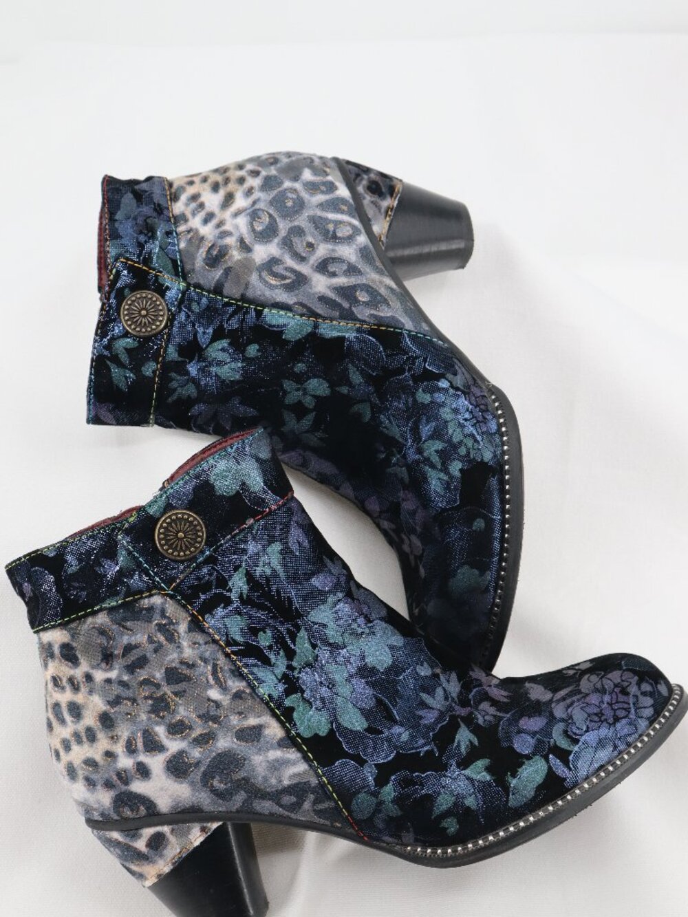 L’Artiste Dessa Hand Painted Leather Leopard Floral Booties EU 39 US 8.5 - Picture 8 of 12